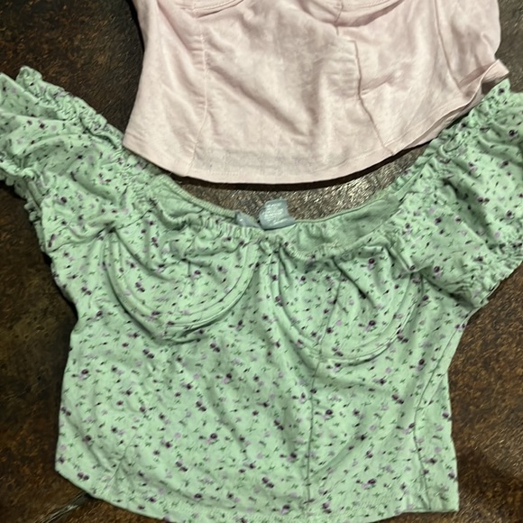 pink and green cropped cotton tops - Picture 2 of 4